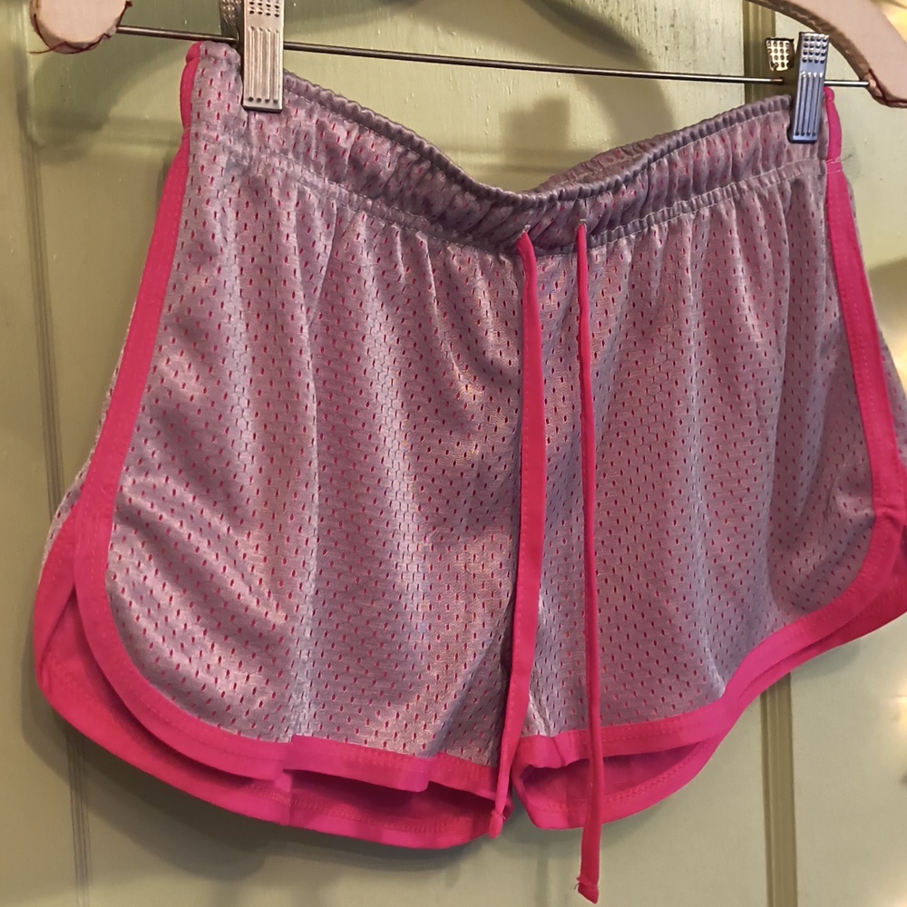 Women's Bobbie Brooks Double Layer Mesh Grey Pink Running Shorts S
